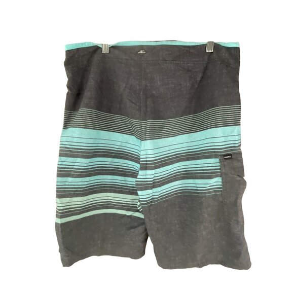 O’Neill Men’s Boardshorts Size 32 Gray Aqua Striped Surf Swim Trunks with Pocket - Picture 2 of 7